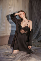 Scarlett Vintage Satin & Lace 2-Piece Robe Set