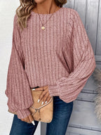 Ribbed Batwing Sleeve Knit Top - View 10 | TEVQA