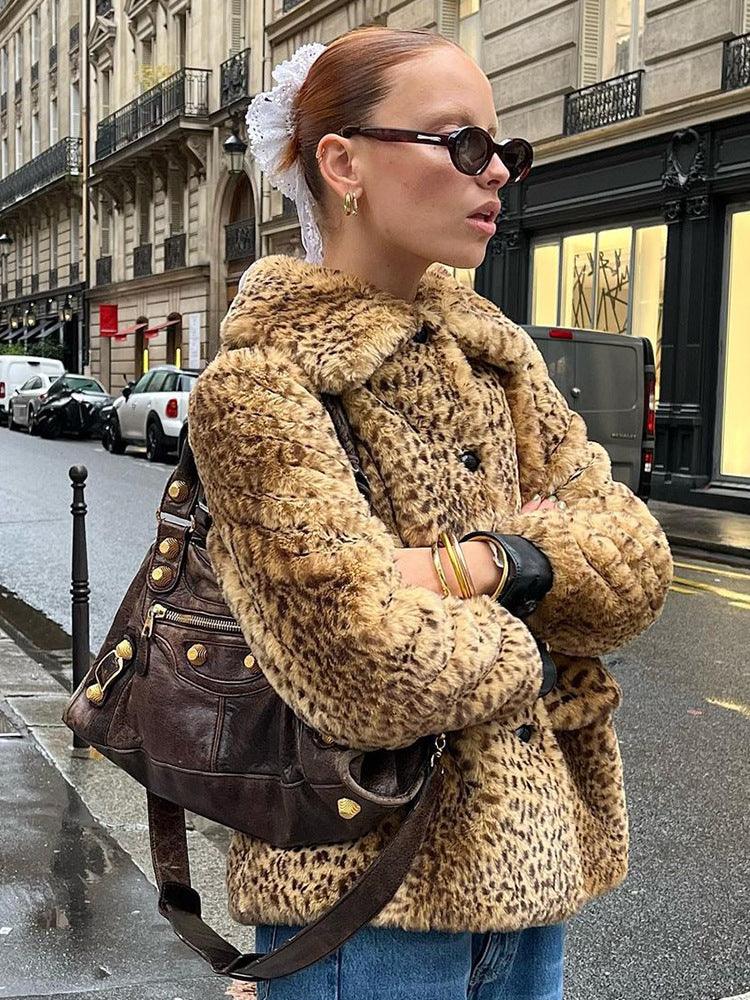 Vintage Leopard Print Faux Fur Jacket - TEVQA