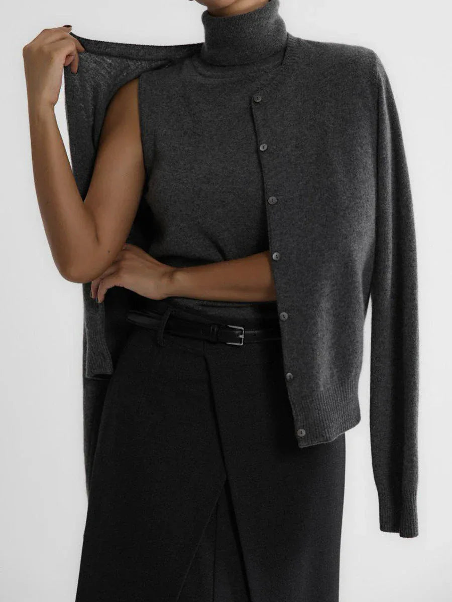 Classic knit vest and button cardigan ensemble - View 19 | TEVQA