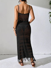 White Crochet Fringe Maxi Dress - View 6 | TEVQA