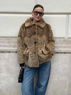 Vintage Leopard Print Faux Fur Jacket - TEVQA