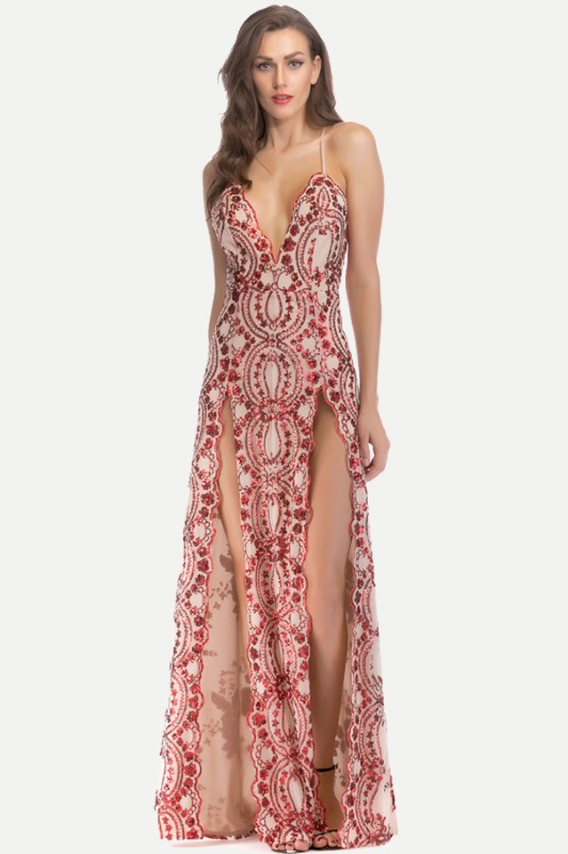 Sequin Slit Glitter Maxi Evening Party Dress - Dress In Beauty