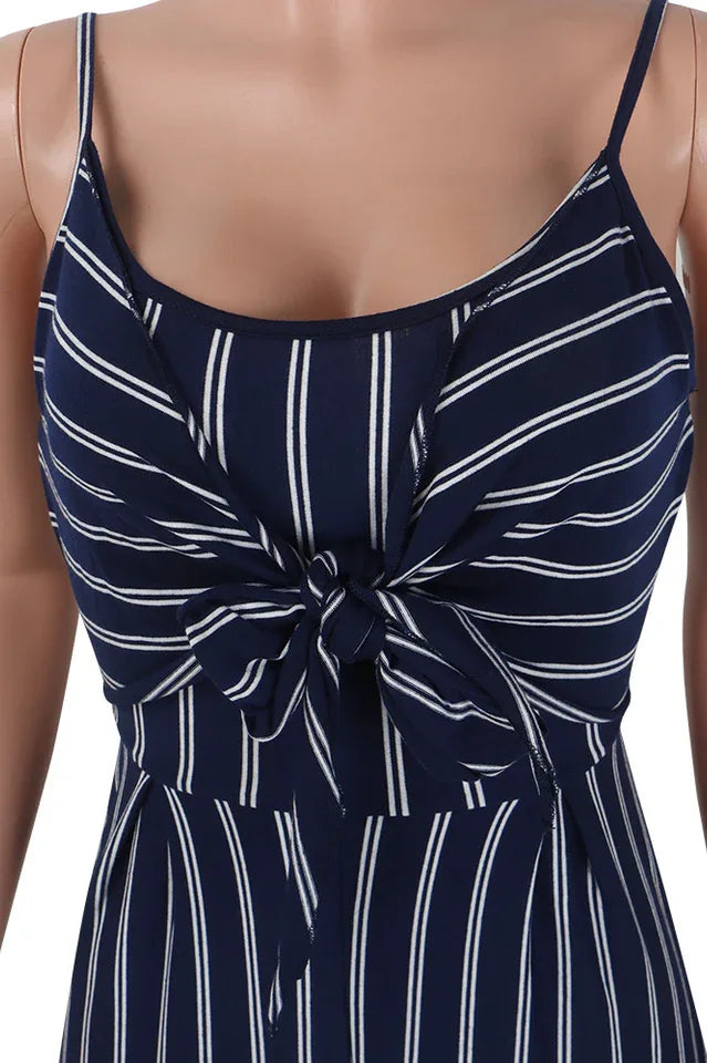 Women's blue striped wide leg jumpsuit - View 6 | TEVQA