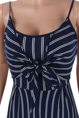 Women's blue striped wide leg jumpsuit - View 6 | TEVQA