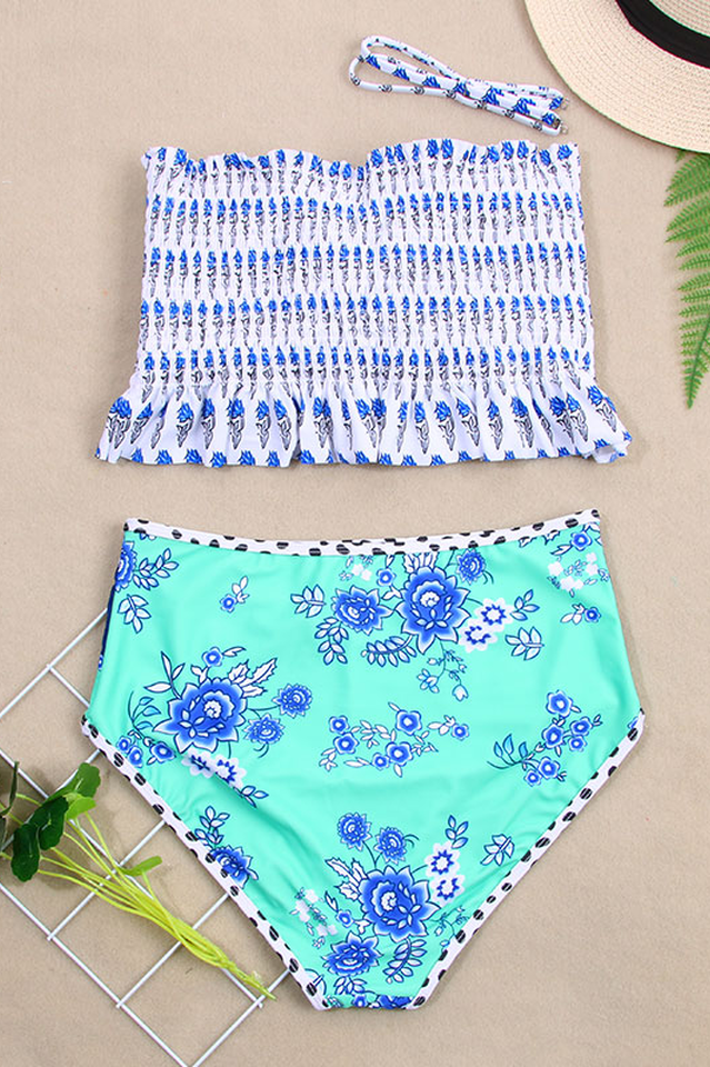 Floral Printed High Waisted Bikini Set - Dress In Beauty