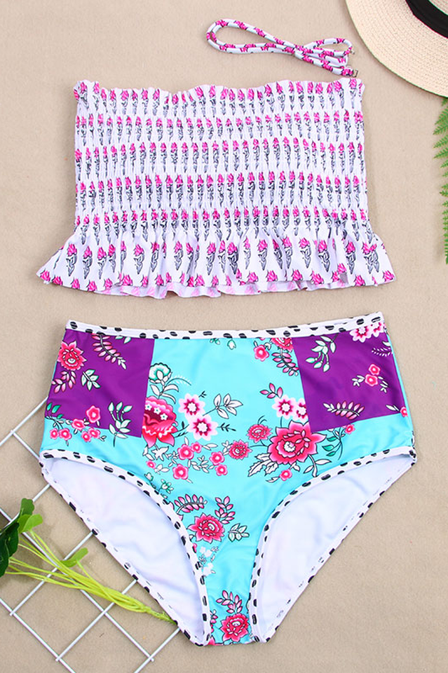 Floral Printed High Waisted Bikini Set - Dress In Beauty