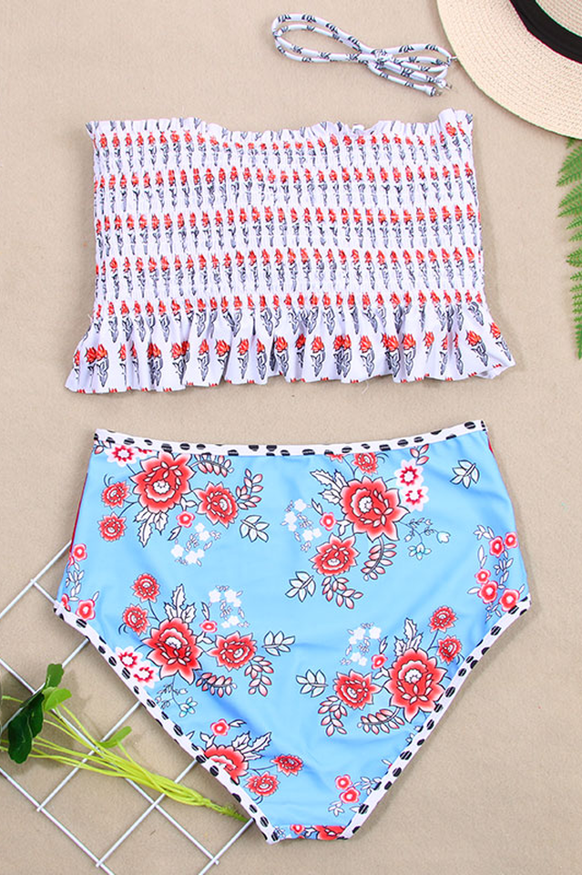 Floral Printed High Waisted Bikini Set - Dress In Beauty