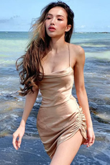 Ruched Backless Satin Mini Dress - Dress In Beauty