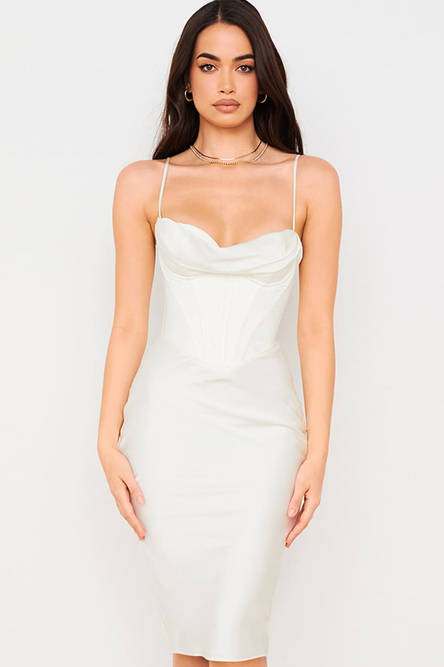 Absolute Elegance Satin Corset Midi Dress - Dress In Beauty