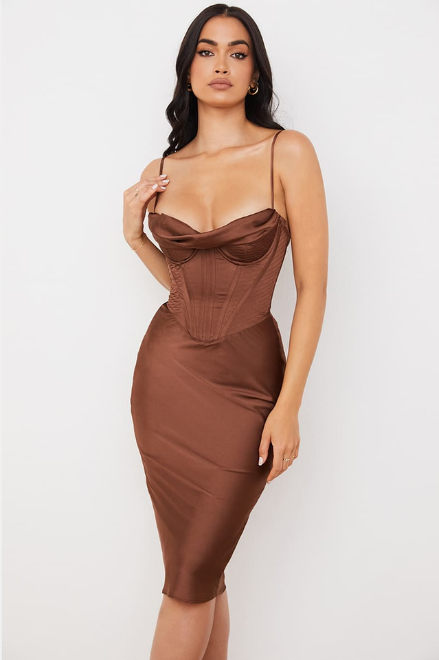 Absolute Elegance Satin Corset Midi Dress - Dress In Beauty