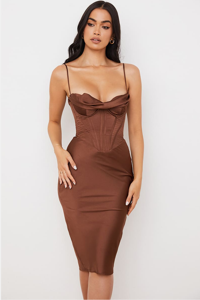 Absolute Elegance Satin Corset Midi Dress - Dress In Beauty