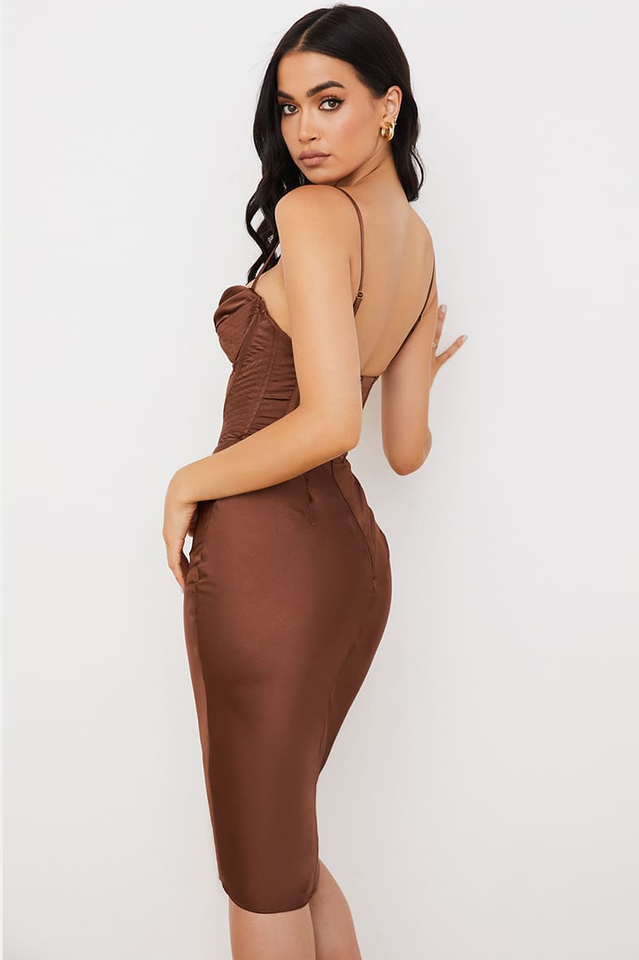 Absolute Elegance Satin Corset Midi Dress - Dress In Beauty