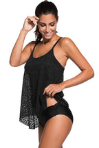 Women's solid color crocheted tankini swimsuit set - View 7 | TEVQA