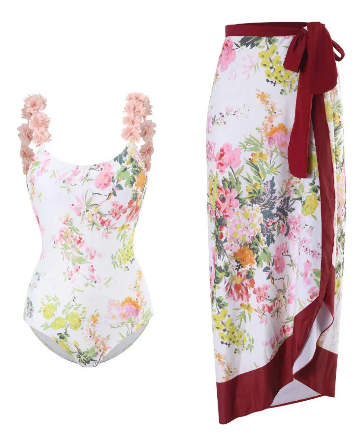 Pink one-piece swimsuit with skirt - View 7 | TEVQA