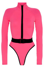Long sleeve one piece swimsuit with belted waist and mock neck - View 8 | TEVQA