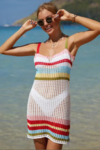 Rainbow Stripe Openwork Cover-Up Dress - View 9 | TEVQA