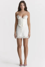 Satin Lace Slip Dress with Corset Detail - View 6 | TEVQA
