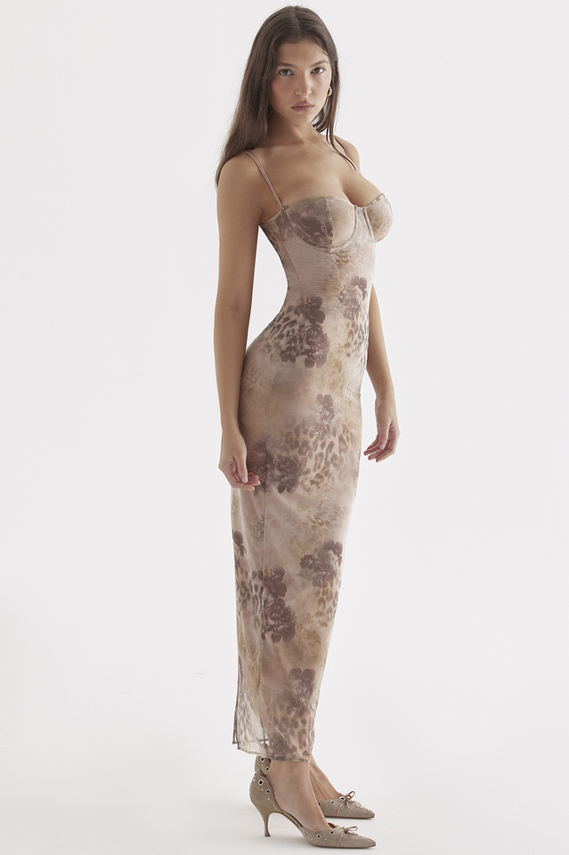 Cream Floral Print Maxi Dress | Dress In Beauty