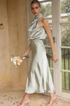 Satin Halter Neck Midi Dress - View 16 | TEVQA