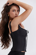 Coquette Noir Pleated Hook-and-Eye Corset Top - View 7 | TEVQA