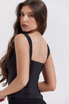 Coquette Noir Pleated Hook-and-Eye Corset Top - View 8 | TEVQA