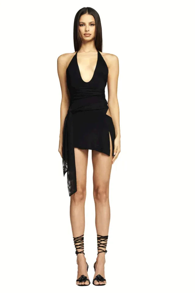 Halter neck mini dress with cut-out detail - View 6 | TEVQA