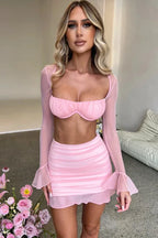 Maisie Mini Skirt Set in Blush and Black - View 8 | TEVQA