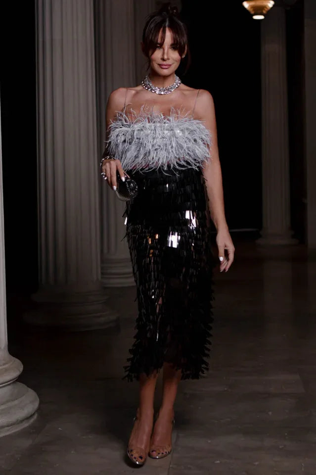 Aleyna Feather Top + Sequin Skirt Set - TEVQA Main image