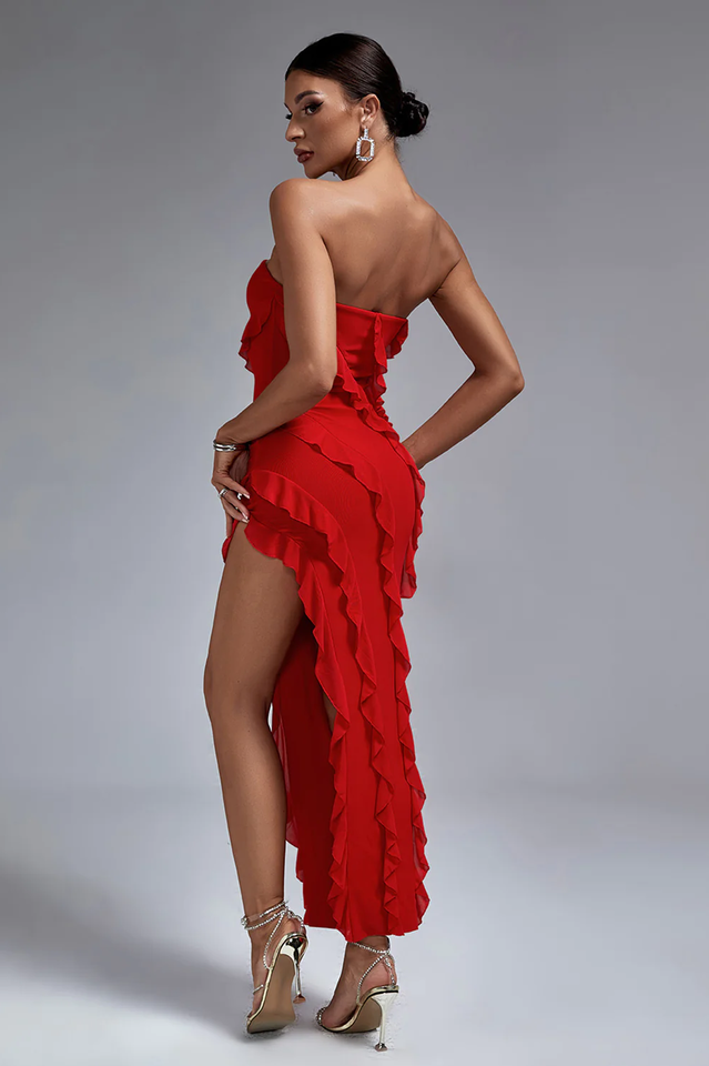 Qira Bandeau Ruffle Detail Maxi Dress | Dress In Beauty