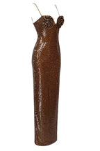 Lorelei Brown Sequin Maxi Dress with Floral Detail - View 25 | TEVQA