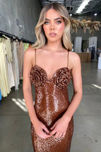 Lorelei Brown Sequin Maxi Dress with Floral Detail - View 17 | TEVQA