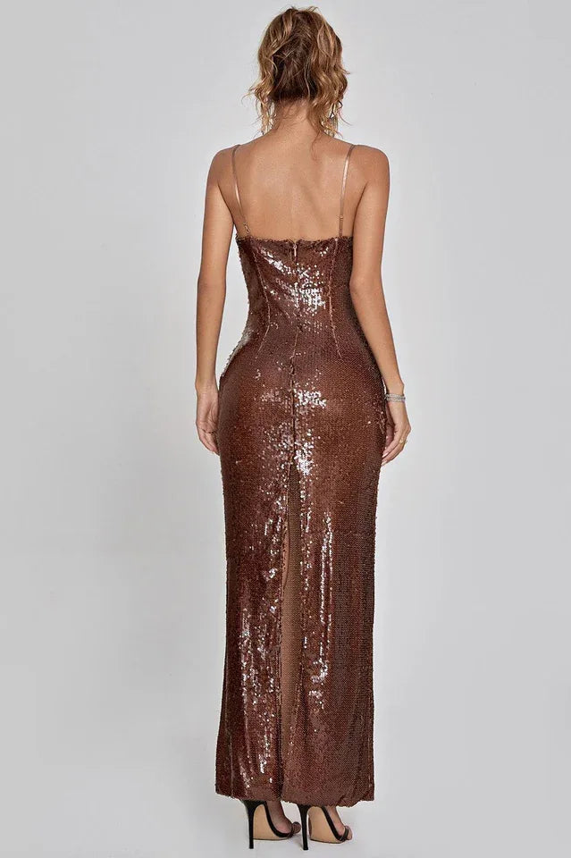 Sequin Maxi Dress with Floral Detail Secondary image
