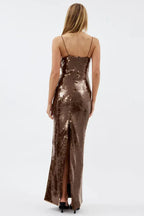 Lorelei Brown Sequin Maxi Dress with Floral Detail - View 7 | TEVQA