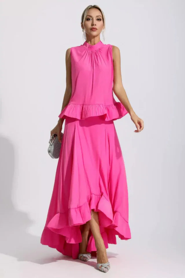 Sleeveless Ruffle Mock Neck Top and Skirt Set Secondary image