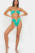 Hammered Trim High Waist Bikini Set - View 19 | TEVQA
