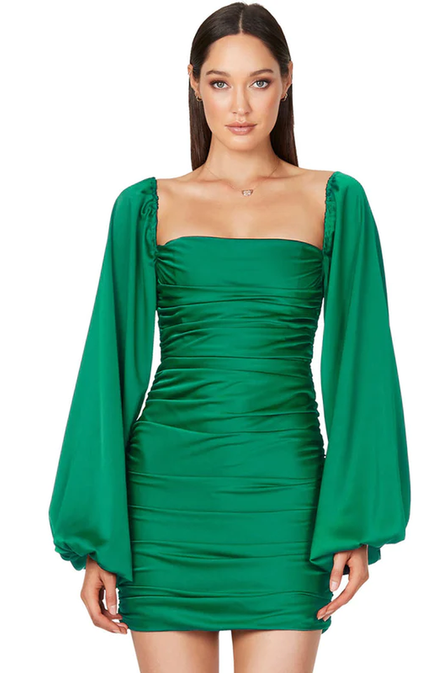 Glossy Satin Square Neck Mini Dress | Dress In Beauty