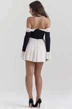 Alana Black & Cream Off Shoulder Dress - View 6 | TEVQA