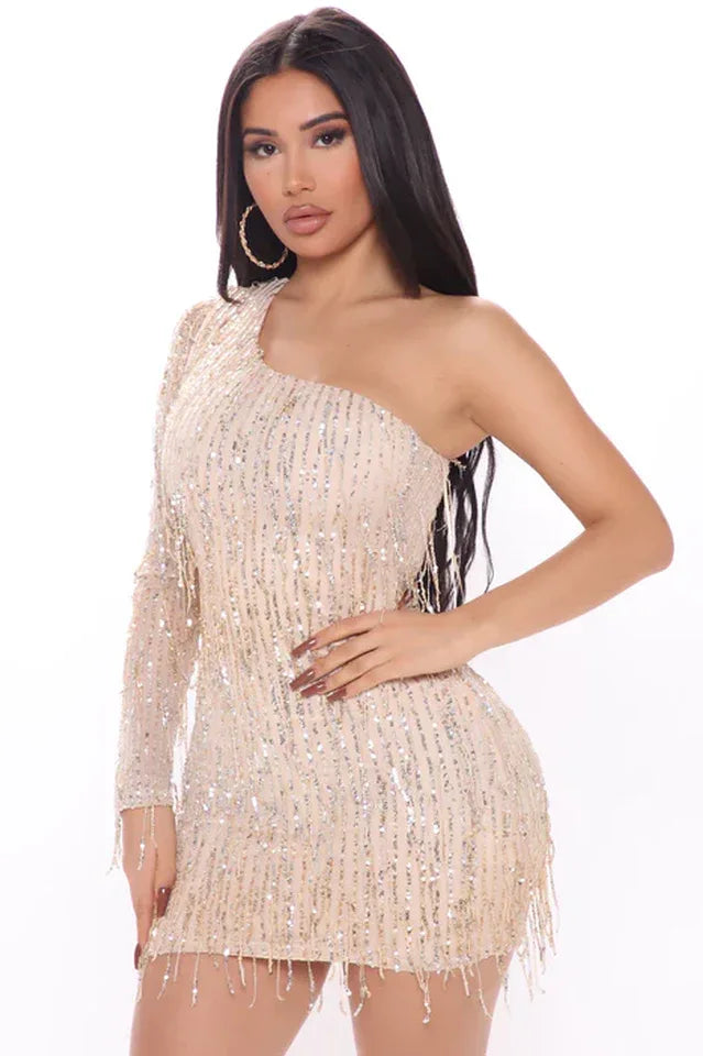 One shoulder sequin mini dress - View 6 | TEVQA