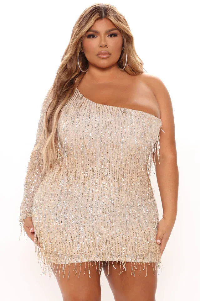 One shoulder sequin mini dress - View 7 | TEVQA