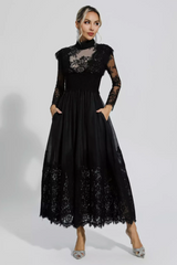 Jamie Black Floral Lace Stitching Dress | Dress In Beauty
