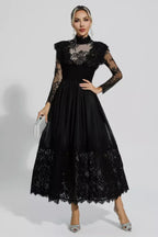 Jamie Black Floral Lace Stitching Dress - View 8 | TEVQA