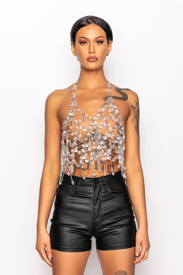 Fantasy Drop Razor Crystal Body Chain Top | Dress In Beauty