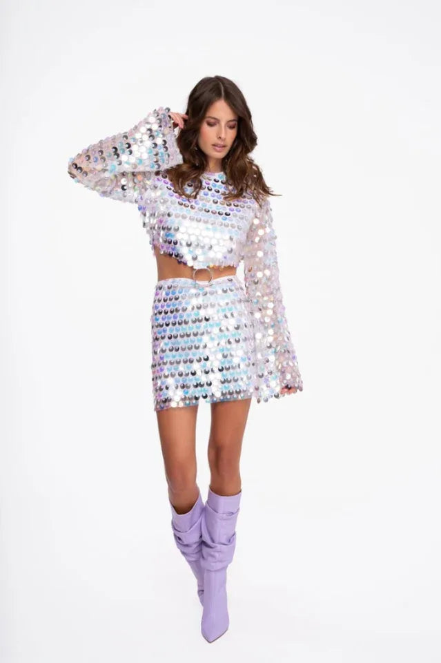 Sequin cutout dress with ring detail - View 8 | TEVQA