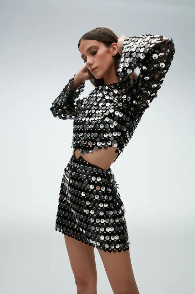 Sequin cutout dress with ring detail - View 15 | TEVQA