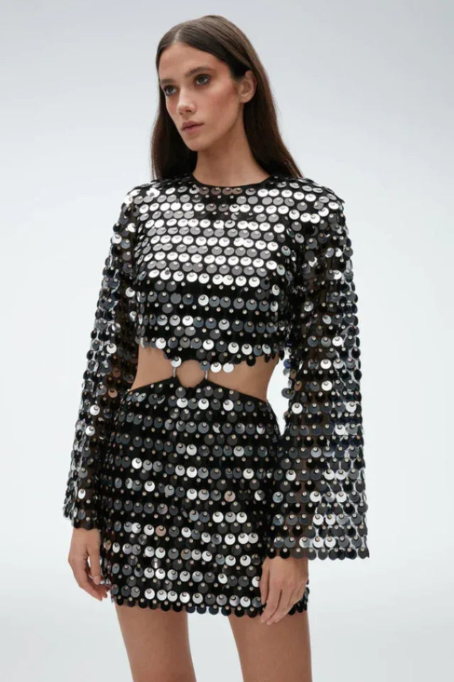 Sequin cutout dress with ring detail - View 13 | TEVQA