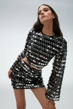 Sequin cutout dress with ring detail - View 14 | TEVQA
