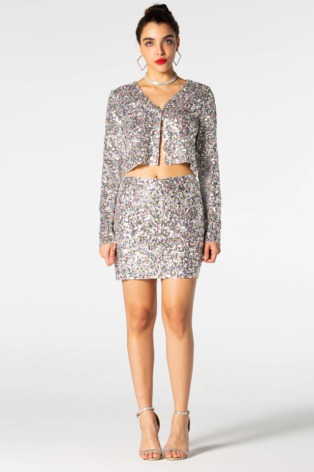 Ezra Silver Sequin Two-Piece Set | Dress In Beauty