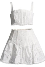 Eyelet lace crop top and flared skirt set - View 6 | TEVQA