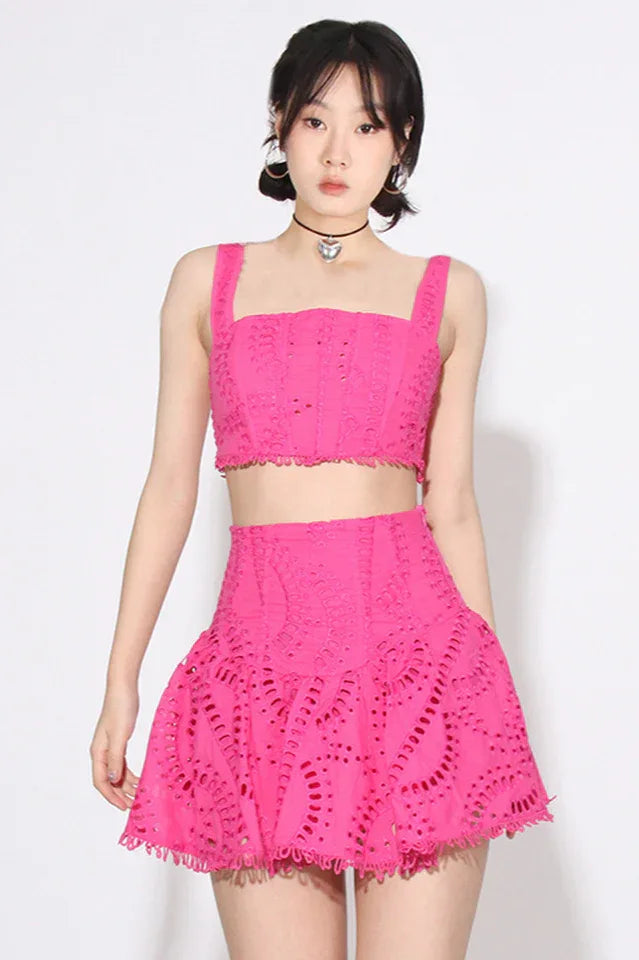 Eyelet Lace Crop Top & Flared Skirt Set Secondary image